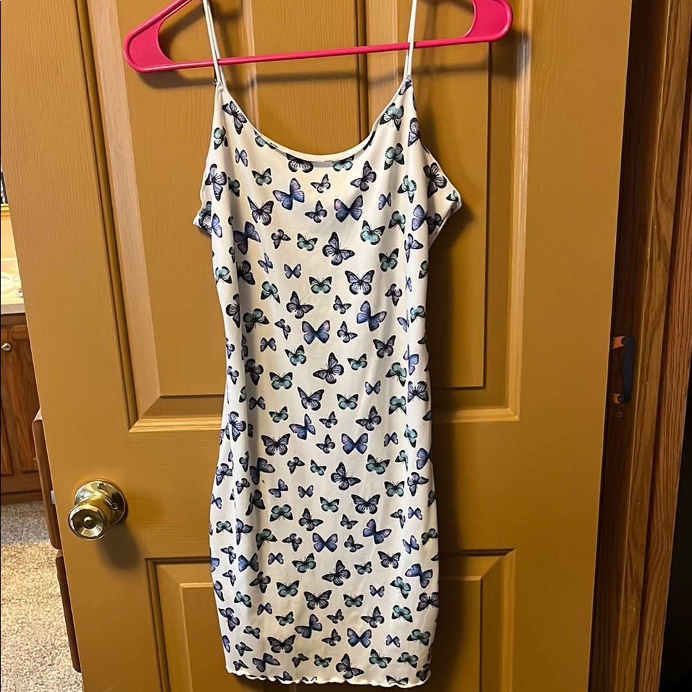 Butterfly Print White Dress